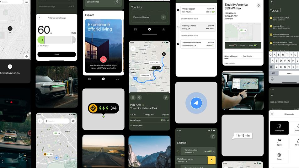 Grid of in-car and mobile interface designs