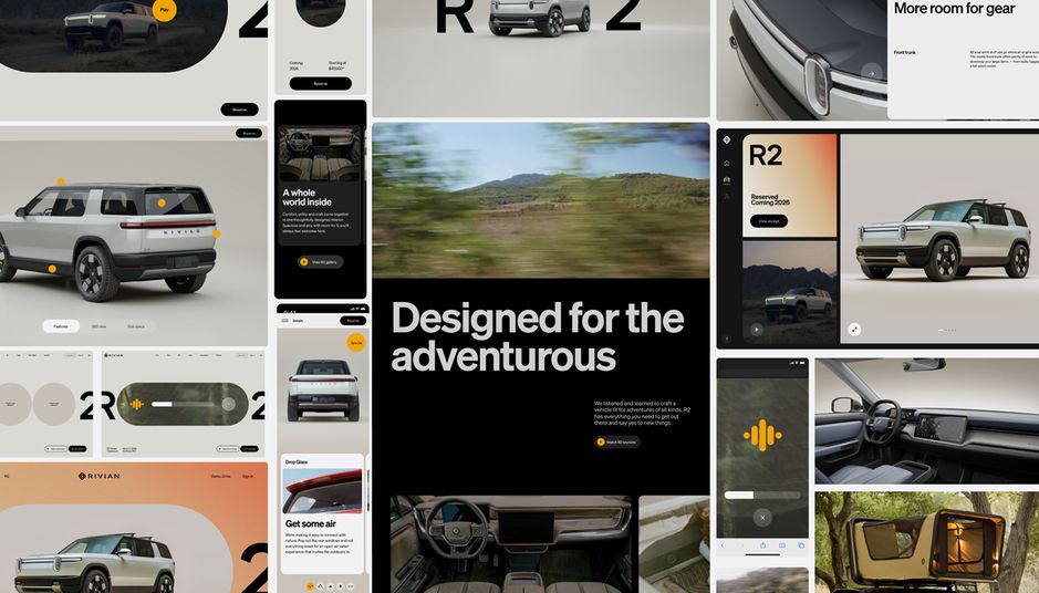 Rivian R2 web and dashboard designs