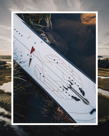 Snowboard graphic print on a marsh background